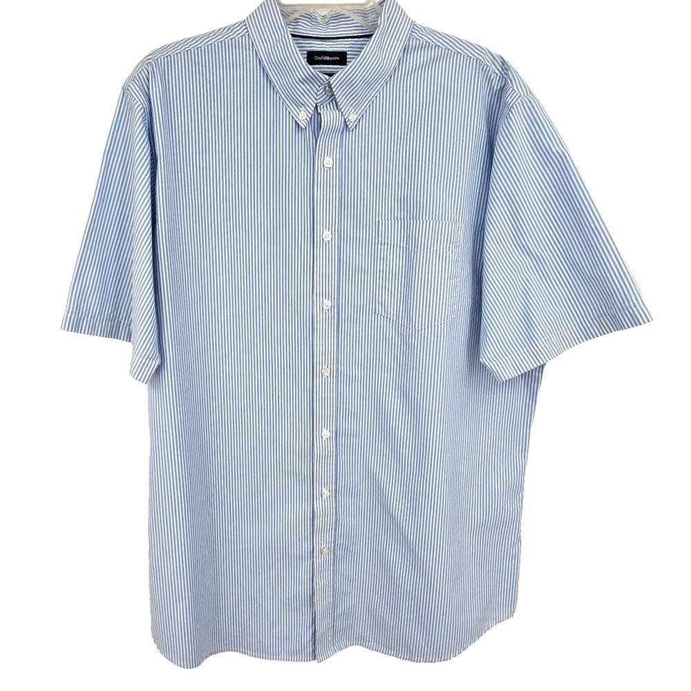 Croft & Barrow Men's Easy Care Button-Up Short Sleeve Shirt Blue Size XL Tall